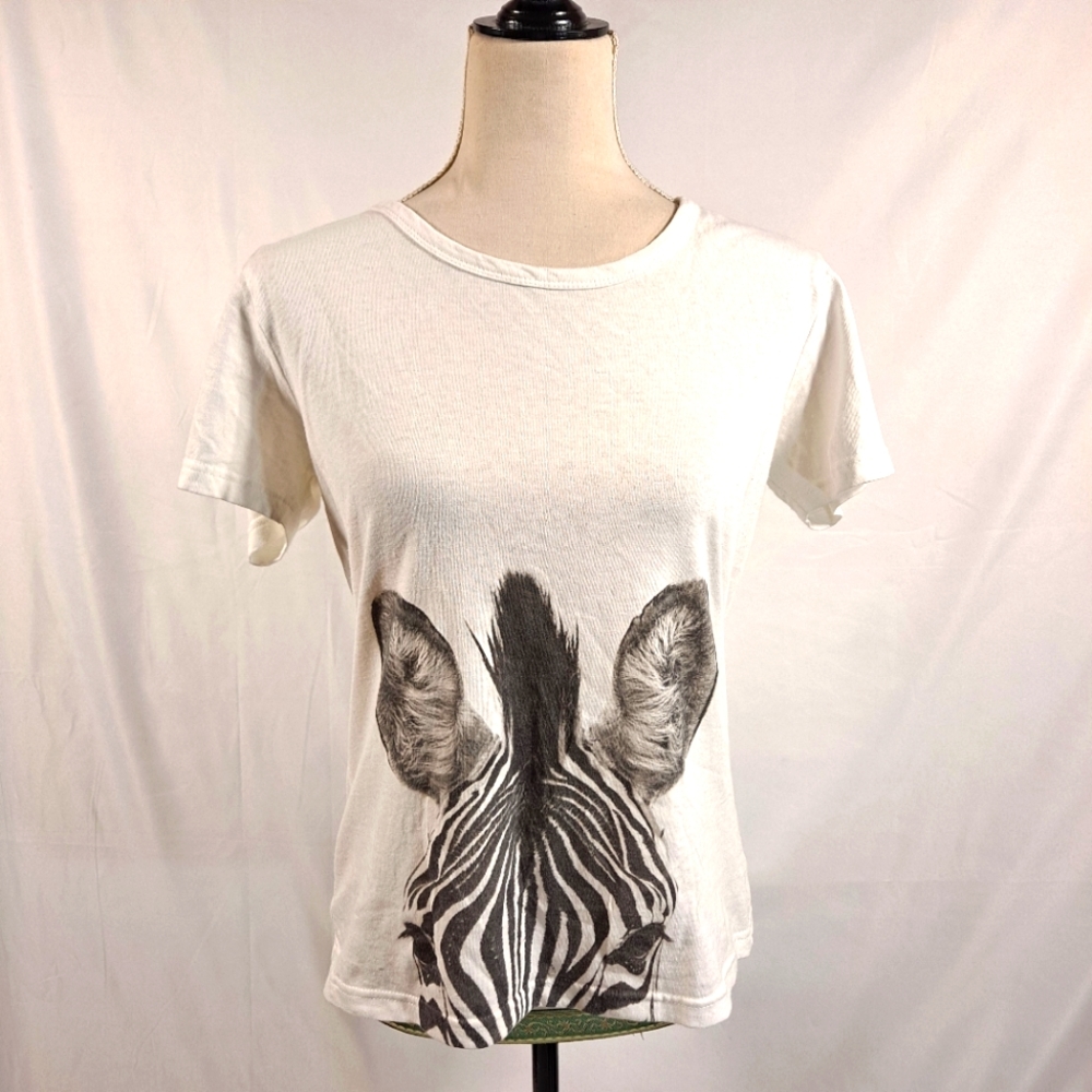 Create Nature White Zebra Print Short Sleeve T-shirt